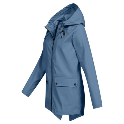 Stylische leichte Regenjacke mit Kapuze und Reissverschluss für Damen | Ideal für Herbst/Winter