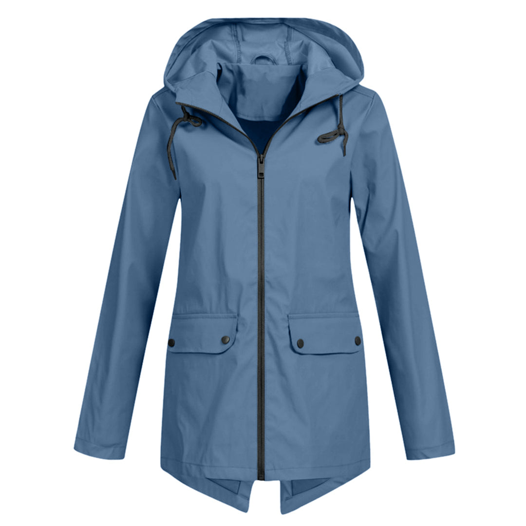 Stylische leichte Regenjacke mit Kapuze und Reissverschluss für Damen | Ideal für Herbst/Winter