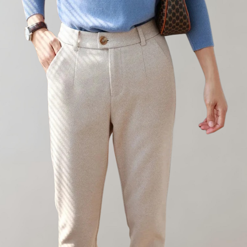Stoffhose mit hohem Bund | Zarte Struktur | Eleganter Schnitt