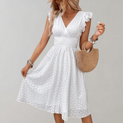 Amor - Elegantes Weißes Sommerkleid Rüschenärmel
