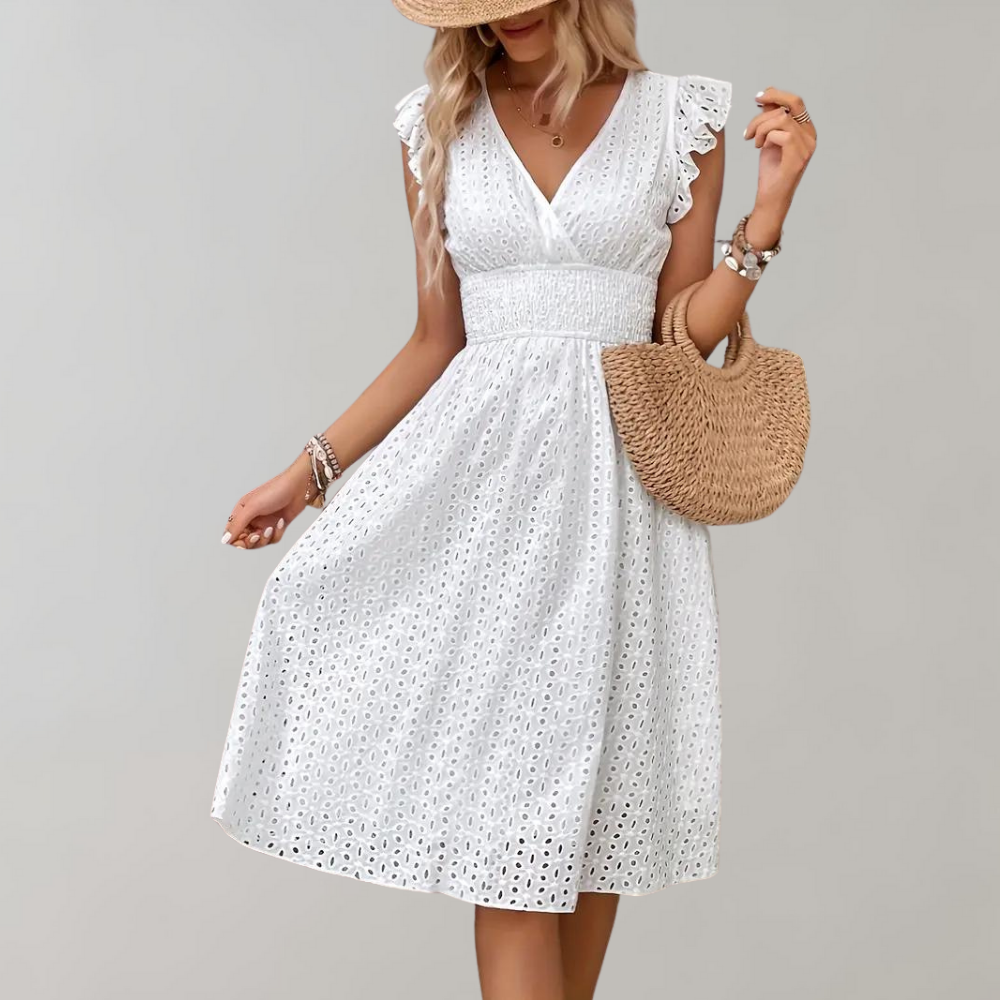 Amor - Elegantes Weißes Sommerkleid Rüschenärmel