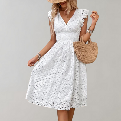 Amor - Elegantes Weißes Sommerkleid Rüschenärmel