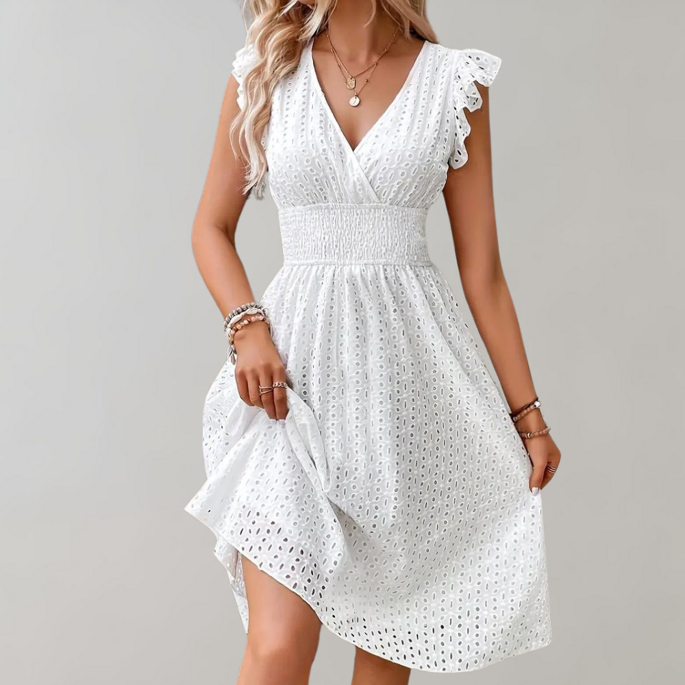 Amor - Elegantes Weißes Sommerkleid Rüschenärmel