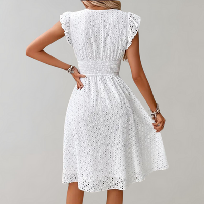 Amor - Elegantes Weißes Sommerkleid Rüschenärmel