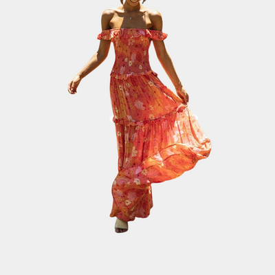 Des - Schickes Orange Blumen Sommerkleid Trendy