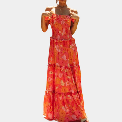 Des - Schickes Orange Blumen Sommerkleid Trendy