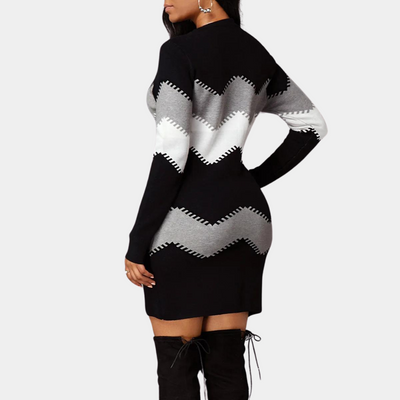 Strickkleid mit Zickzack-Muster | Figurbetont & modern | Perfekt für den Herbst