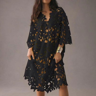 Aurora - Elegantes Midi Kleid mit Stickerei Fließender Stil