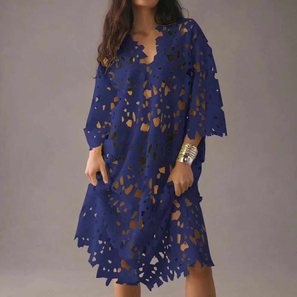 Aurora - Elegantes Midi Kleid mit Stickerei Fließender Stil