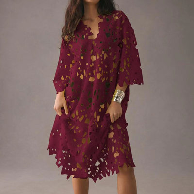 Aurora - Elegantes Midi Kleid mit Stickerei Fließender Stil