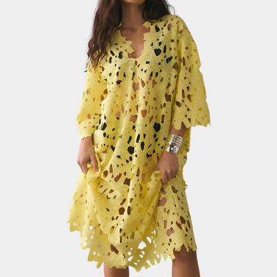 Aurora - Elegantes Midi Kleid mit Stickerei Fließender Stil