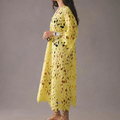 Aurora - Elegantes Midi Kleid mit Stickerei Fließender Stil
