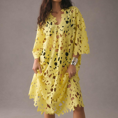 Aurora - Elegantes Midi Kleid mit Stickerei Fließender Stil