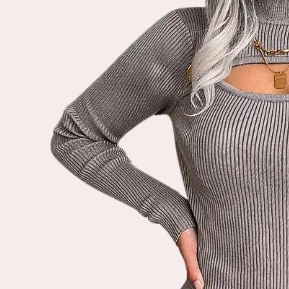 Damen Strickkleid Langarm | Figurbetonte Passform, Cut-Out & Rollkragen