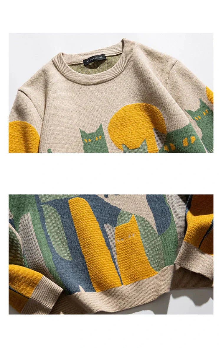 Damen Strickpullover mit Katzen-Motiv - Kuschelig Warm