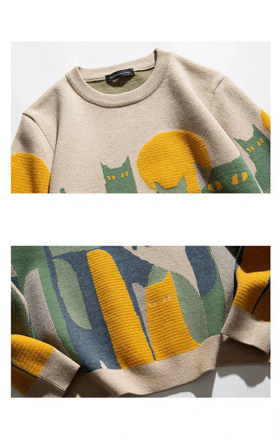 Damen Strickpullover mit Katzen-Motiv - Kuschelig Warm