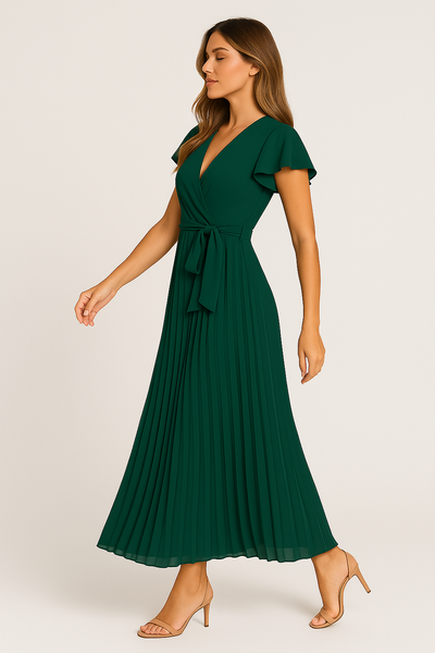 Celina – Chiffon-Falten-Maxikleid mit Wickeleffekt und Gürtel