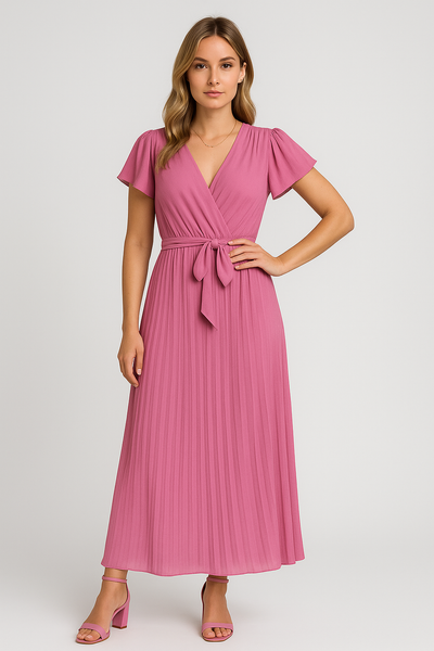 Celina – Chiffon-Falten-Maxikleid mit Wickeleffekt und Gürtel
