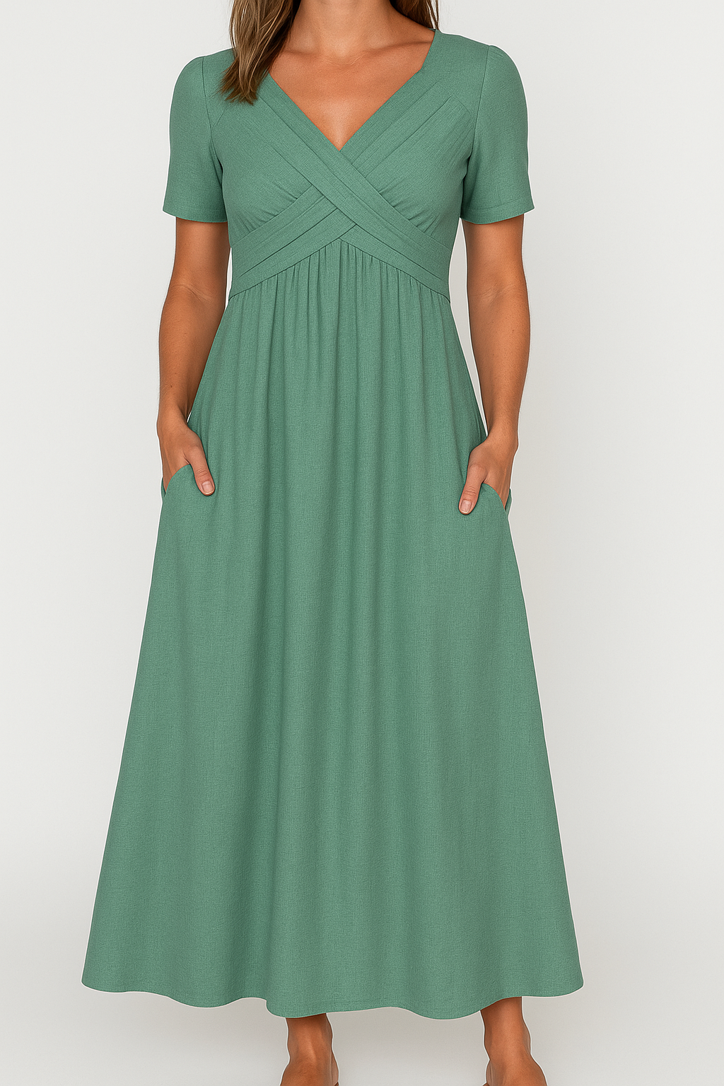 Briana - Elegantes Midikleid mit V-Ausschnitt und Taschen