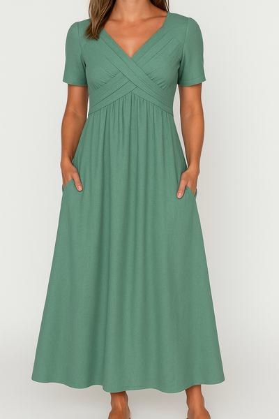 Briana - Elegantes Midikleid mit V-Ausschnitt und Taschen