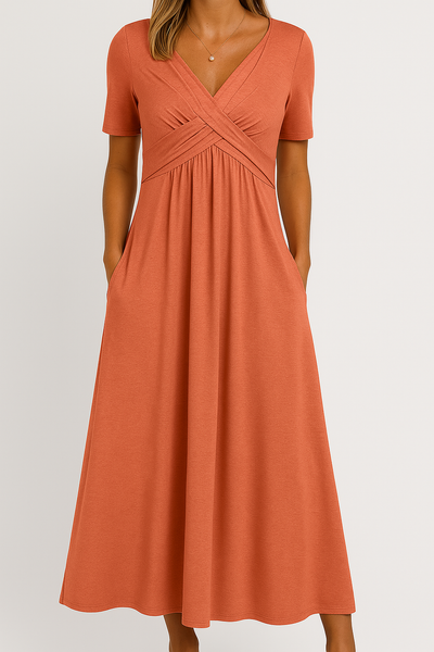 Briana - Elegantes Midikleid mit V-Ausschnitt und Taschen