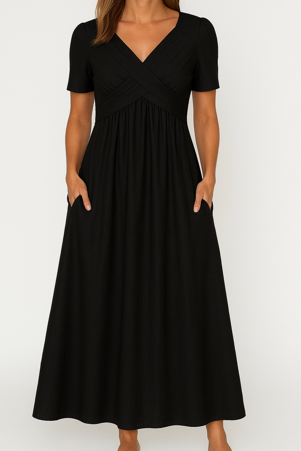 Briana - Elegantes Midikleid mit V-Ausschnitt und Taschen
