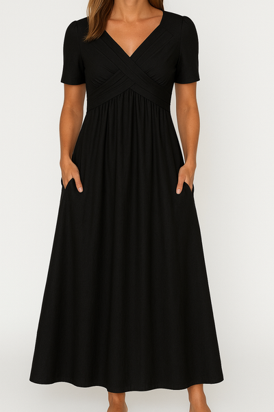 Briana - Elegantes Midikleid mit V-Ausschnitt und Taschen