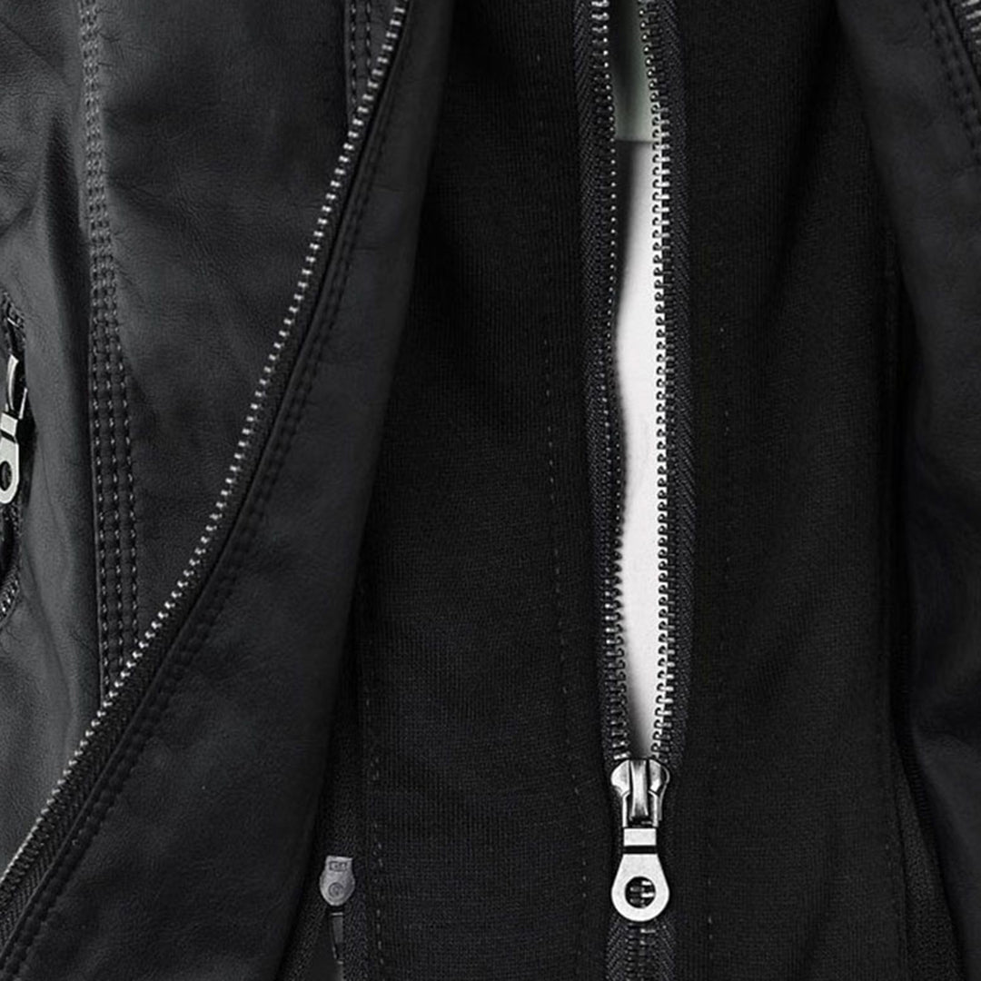 Damen Biker-Jacke aus Kunstleder – Stylische Jacke mit Kapuze und Reißverschlüssen, ideal für Herbst und Frühjahr