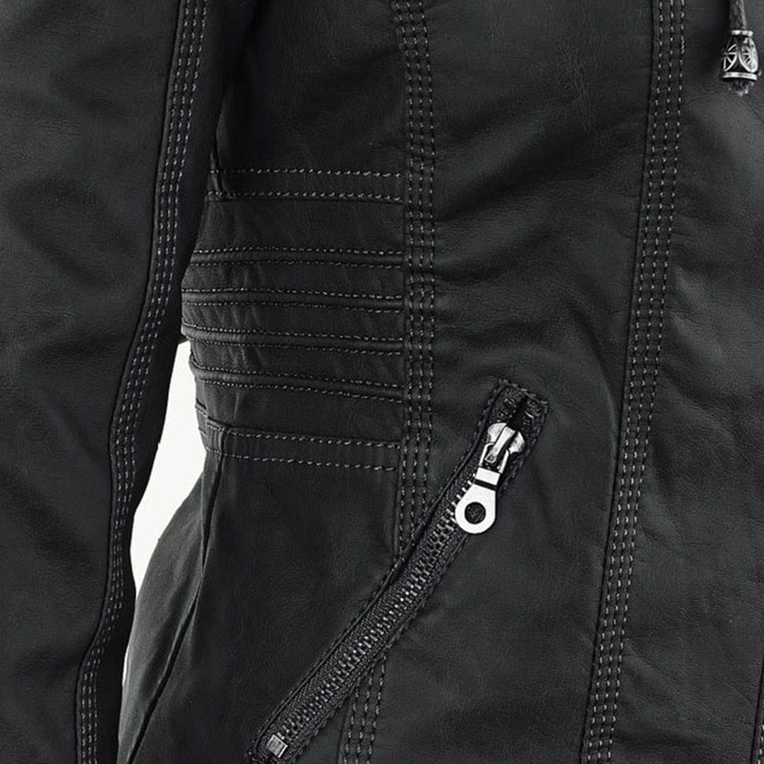 Damen Lederjacke mit Kapuze – Stylische Bikerjacke in Braun mit Reißverschluss und Details