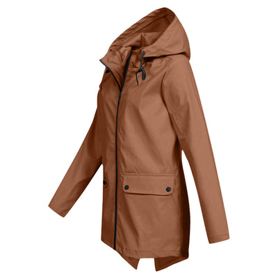 Stylische leichte Regenjacke mit Kapuze und Reissverschluss für Damen | Ideal für Herbst/Winter