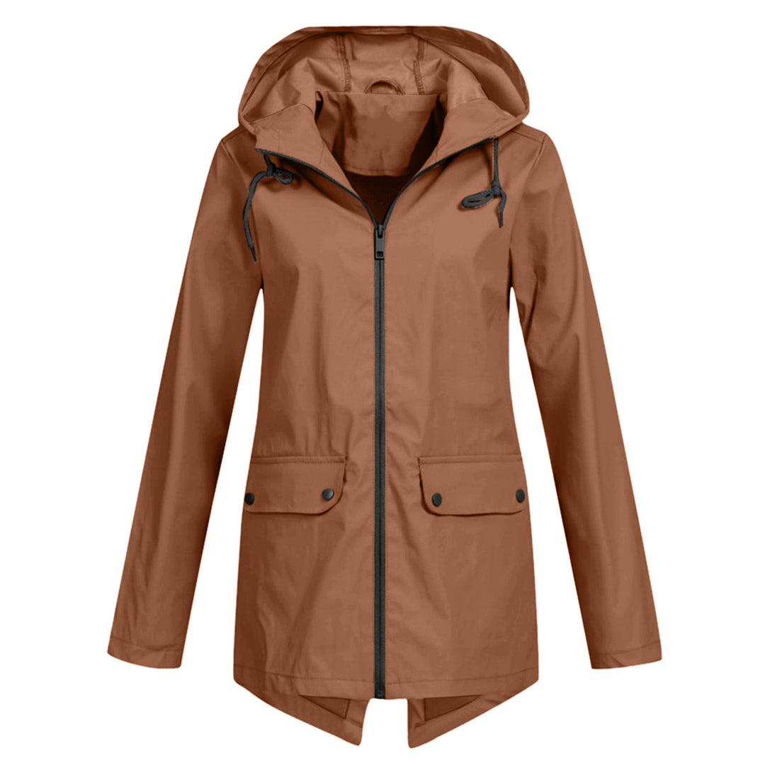 Stylische leichte Regenjacke mit Kapuze und Reissverschluss für Damen | Ideal für Herbst/Winter
