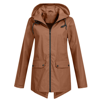 Stylische leichte Regenjacke mit Kapuze und Reissverschluss für Damen | Ideal für Herbst/Winter