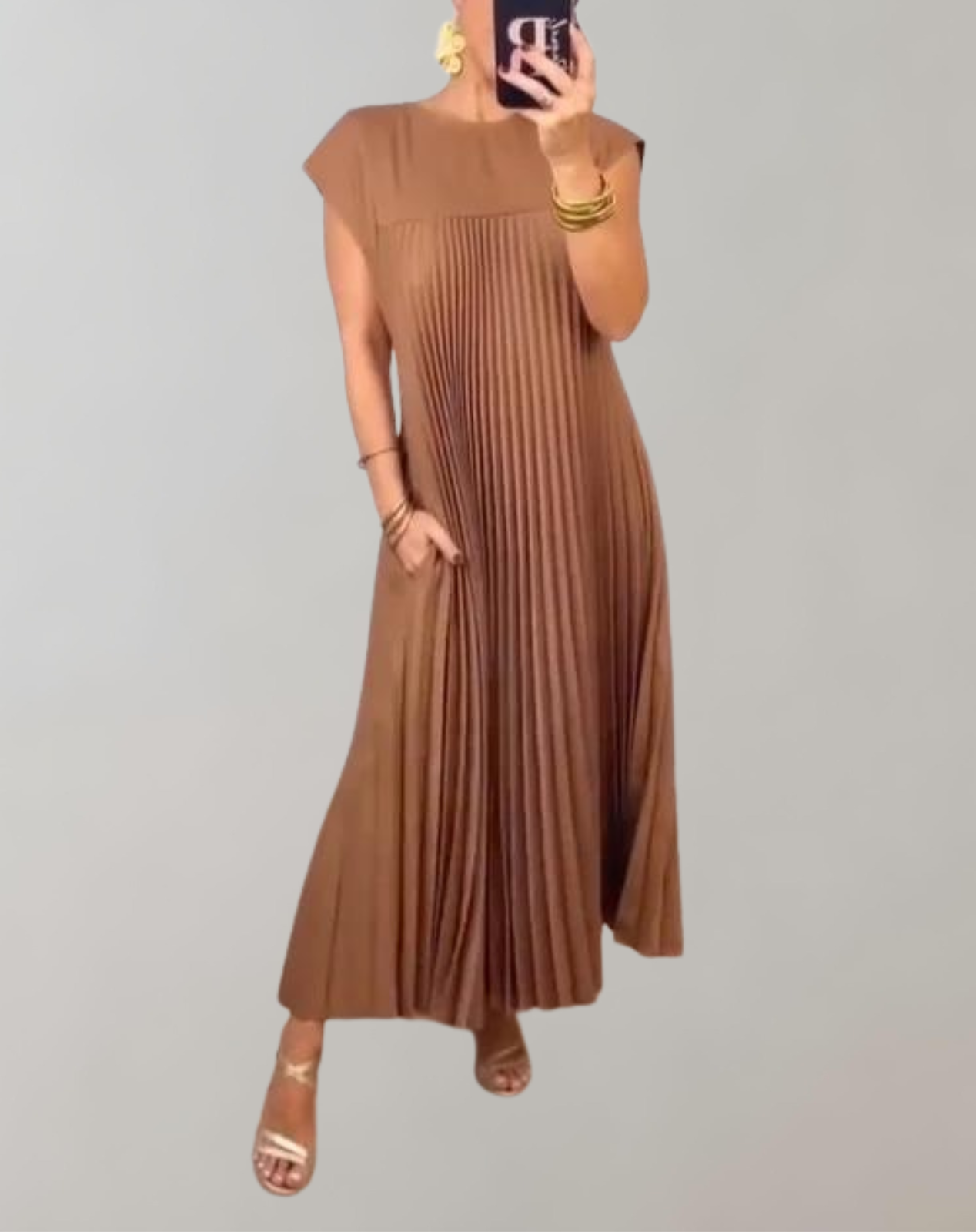 Coralyn - Schickes langes Kleid | ärmelloses Plisseekleid für Damen