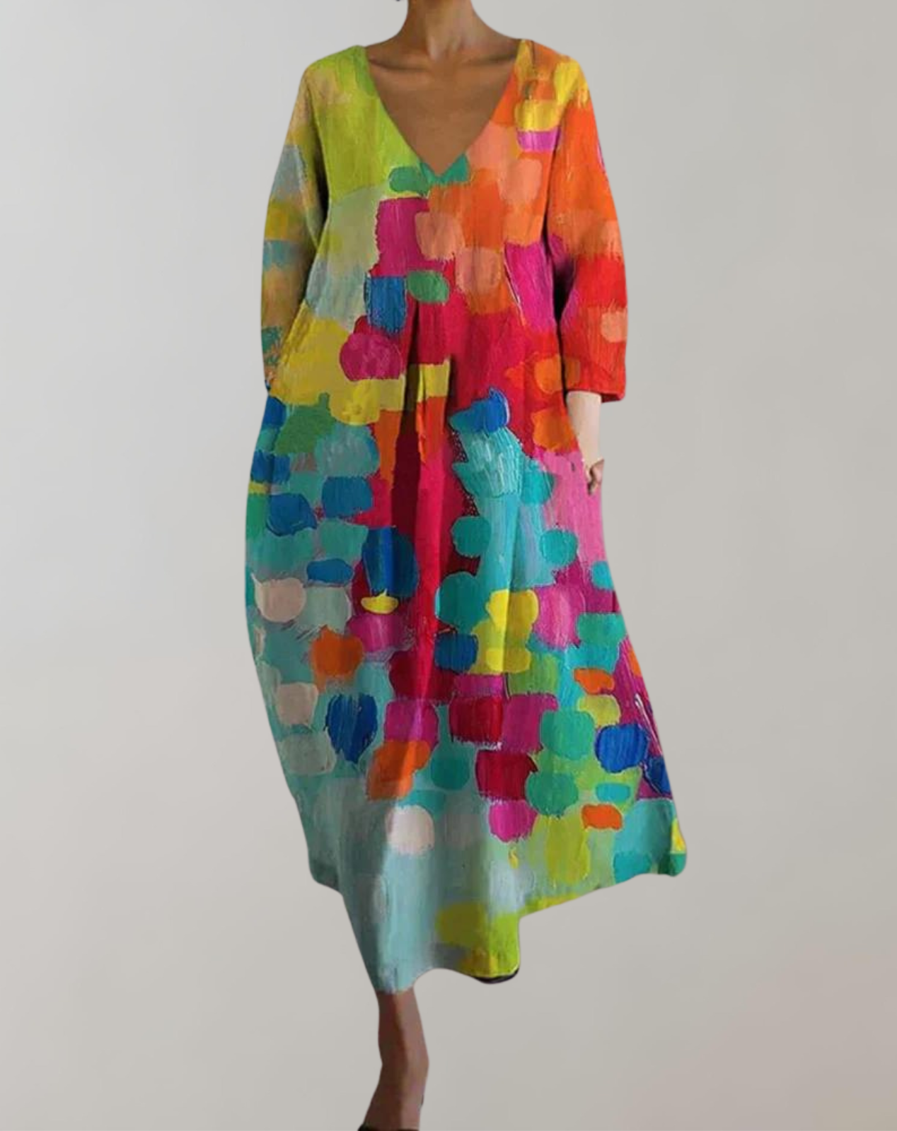 Anastasia - Bunt bedrucktes Kleid mit V-Ausschnitt