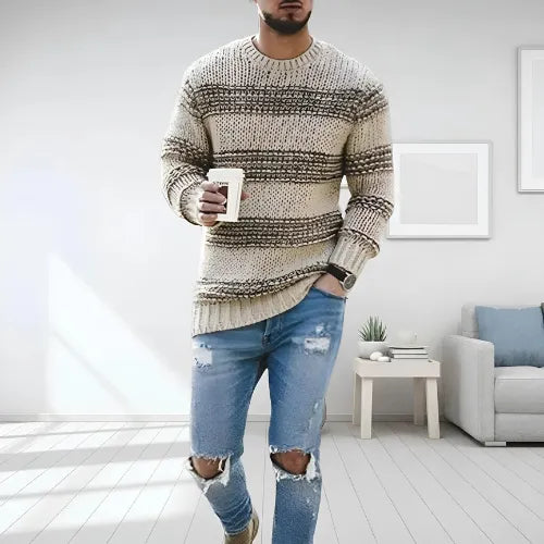 Strukturierter Strickpullover mit kräftigen Streifen für Männer