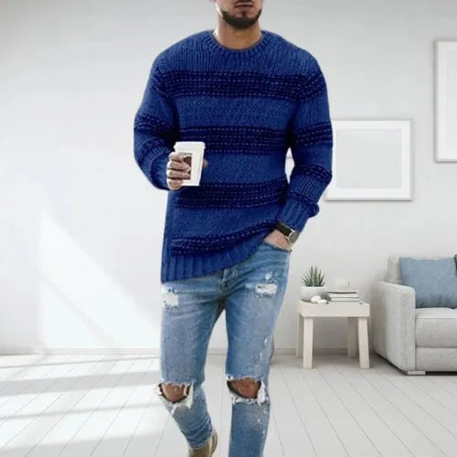Strukturierter Strickpullover mit kräftigen Streifen für Männer