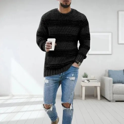 Strukturierter Strickpullover mit kräftigen Streifen für Männer