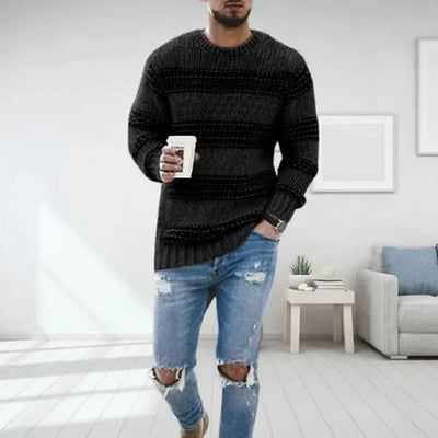 Strukturierter Strickpullover mit kräftigen Streifen für Männer