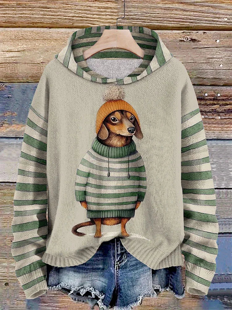 Kuscheliger Damen-Kapuzenpullover mit niedlichem Hundemotiv