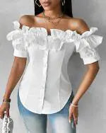 Carmen-Bluse mit Rüschen | Taillierte Passform | Eleganter Stil