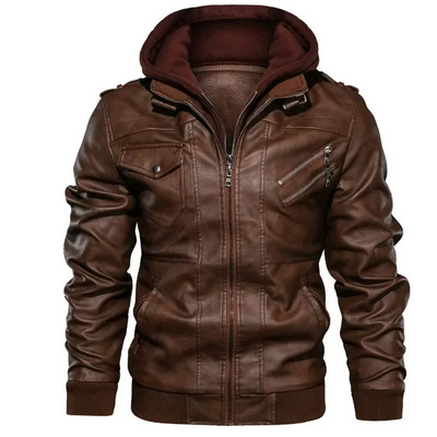 Herren Lederjacke - Stylisch mit abnehmbarer Kapuze und Details