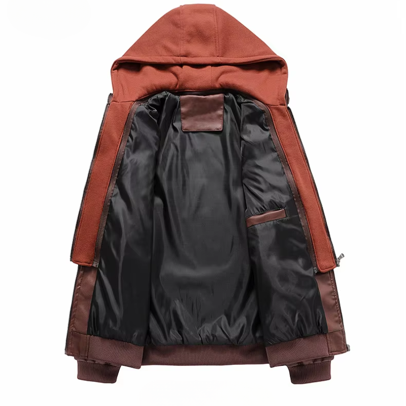 Herren Lederjacke - Stylisch mit abnehmbarer Kapuze und Details