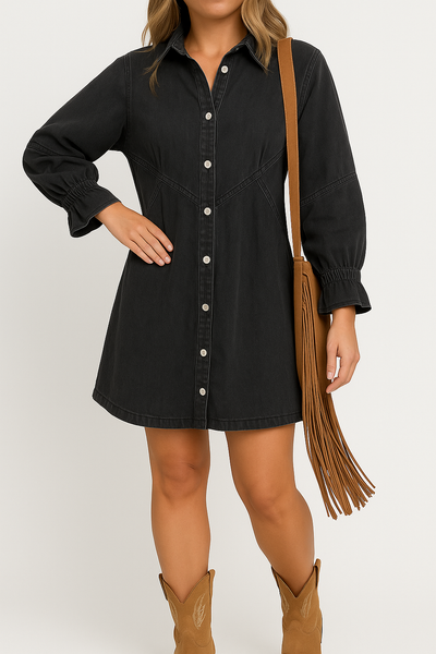 Dalia – Denim Knopfverschluss Minikleid