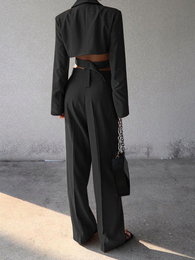 Damen Anzug Set Cropped Blazer und Weite Hose Hochwertiger Stoff