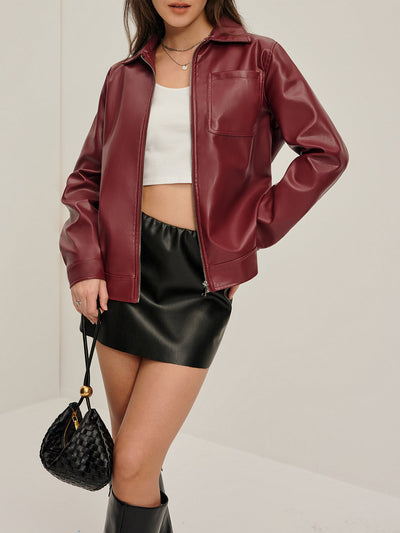 Damen Bikerjacke Kunstleder mit Reißverschluss