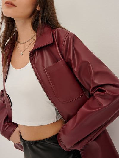Damen Bikerjacke Kunstleder mit Reißverschluss