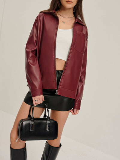 Damen Bikerjacke Kunstleder mit Reißverschluss