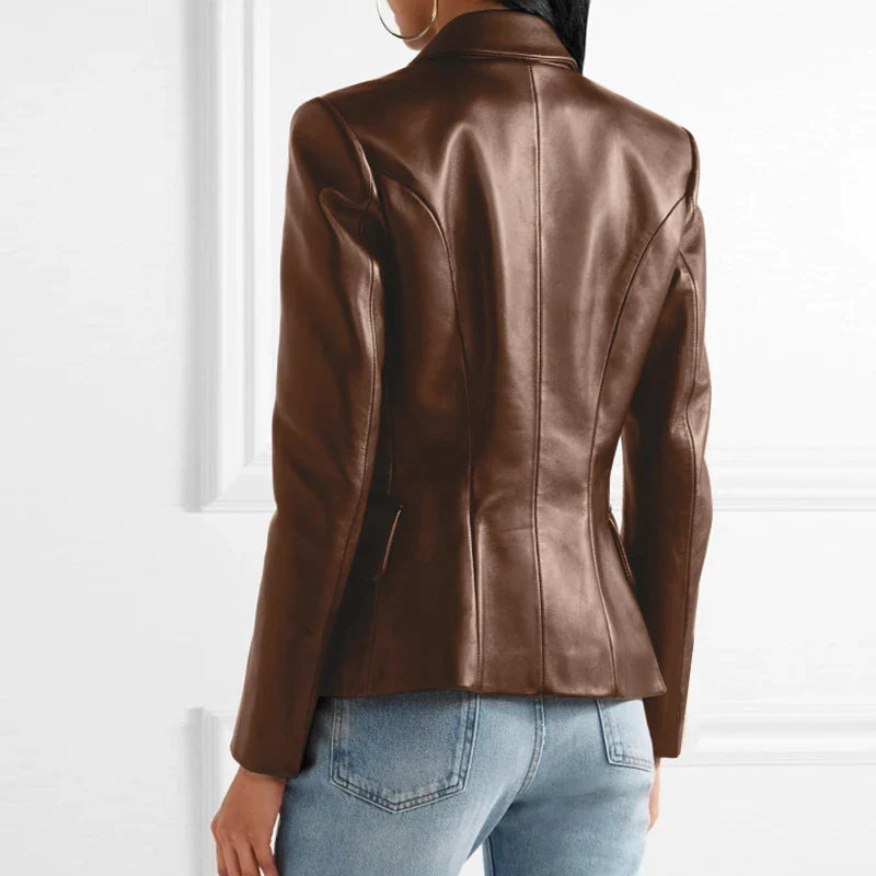 Damen Blazer Vegan Leder Mit Knöpfen – Eleganter Blazer Schwarz für Vielseitige Outfits