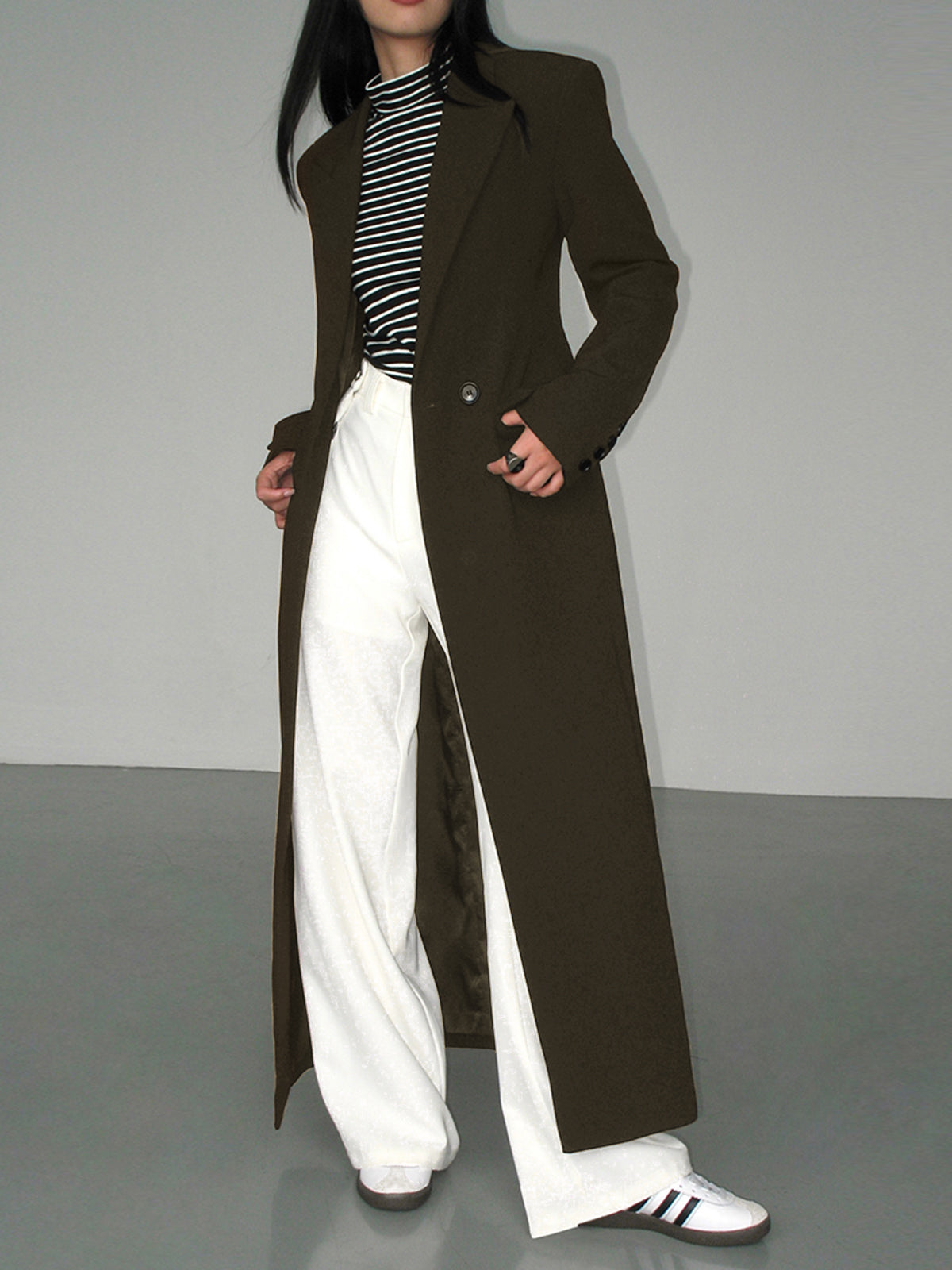 Damen Blazer Mantel Woven Fabric Elegant Mit Taschen
