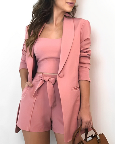 Damen Blazer Set 3-in-1 Aus Leichtem Stoff Lässig Und Komfortabel